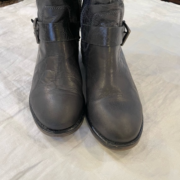 Bed Stu leather mid height tall riding boots round toe distressed side zip - Picture 2 of 12